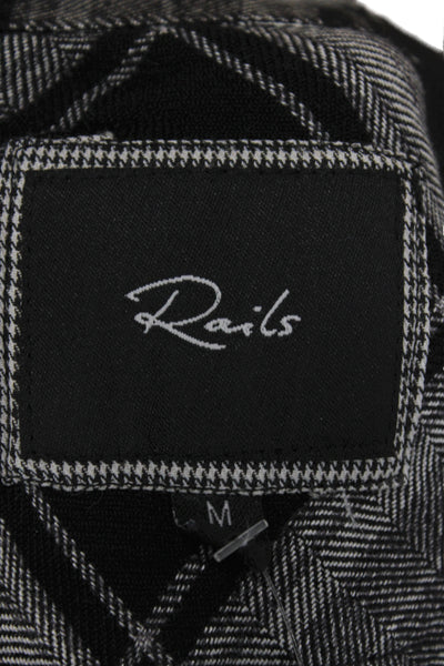 Rails Womens Black Plaid Collared Rayon Button-Up Long Sleeve Basic Top Size M