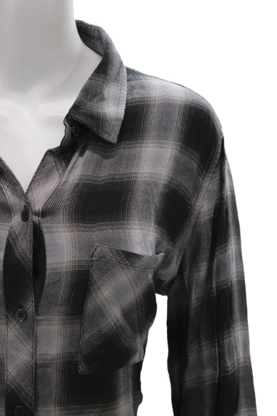 Rails Womens Black Plaid Collared Button-Up Rayon Long Sleeve Top Size M