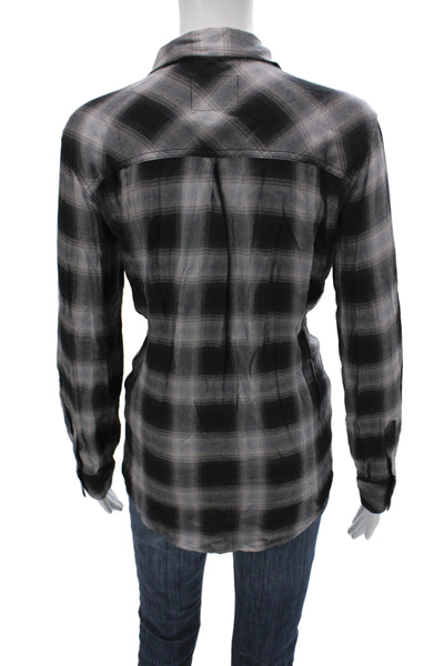 Rails Womens Black Plaid Collared Button-Up Rayon Long Sleeve Top Size M