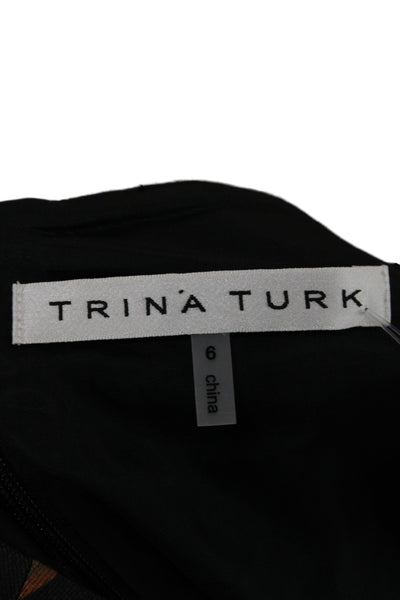 Trina Turk Womens Black Geometric Sheath Dress Sleeveless Zip Size 6