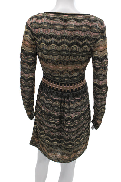 Missoni Women Mini Black Chevron V-Neck Long Sleeve Dress Size 6