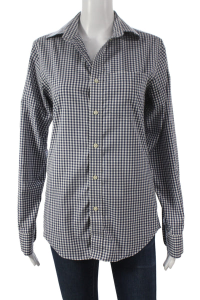 J Crew Women Blue Check Collared Button-Up Long Sleeve 98% Cotton Size XS