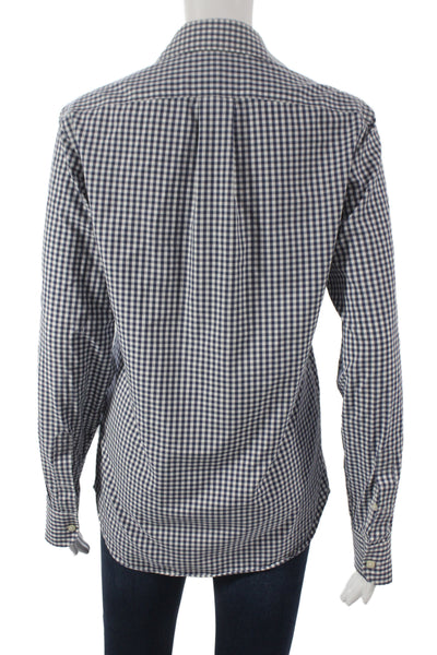 J Crew Women Blue Check Collared Button-Up Long Sleeve 98% Cotton Size XS