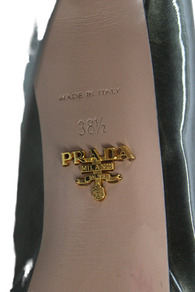 Prada Womens Patent Leather Peep Toe Stiletto Heels Pumps Green Size EUR 38.5