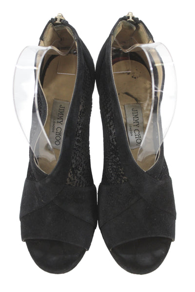 Jimmy Choo Womens Mesh Textured Zipped Stiletto Booties Black Size EUR 39