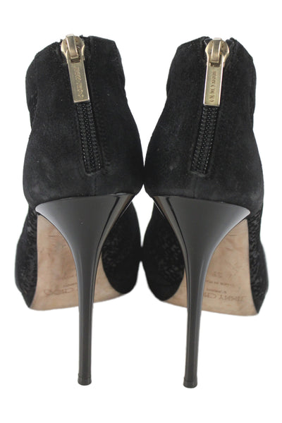 Jimmy Choo Womens Mesh Textured Zipped Stiletto Booties Black Size EUR 39