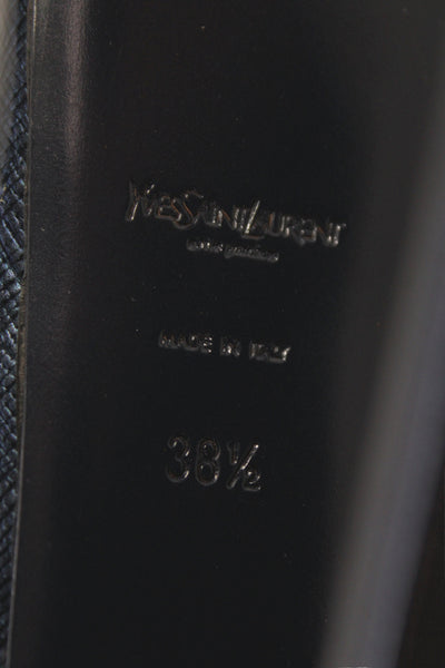 YSL Womens Patent Leather Striped Print Stiletto Pumps Blue Size 38.5