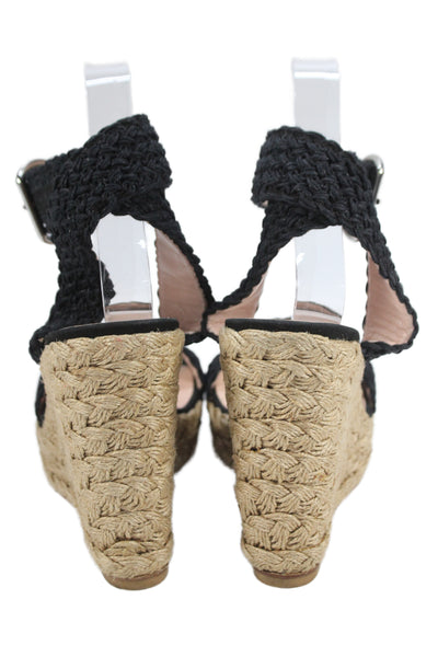Stuart Weitzman Womens Braided Textured Ankle Buckled Wedge Heels Black Size 8.5