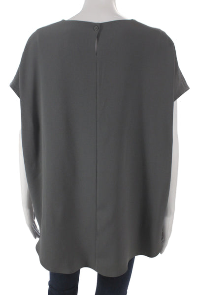 M.M. Lafleur Womens Tunic Blouse Gray Sleeveless Round Neck Button Size XL