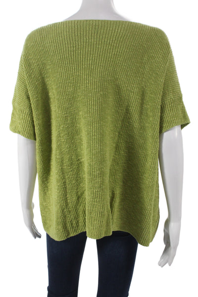 Eileen Fisher Women Green Organic Cotton Boat Neck Short Sleeve Pullover Size L