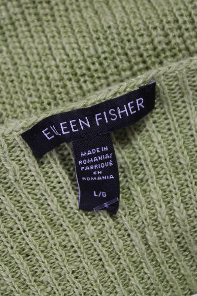 Eileen Fisher Women Green Organic Cotton Boat Neck Short Sleeve Pullover Size L