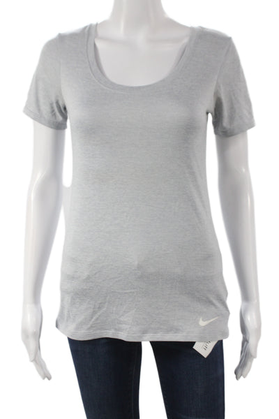 Nike Women Basic Gray Scoop Neck Short Sleeve T-Shirt 100% Polyester Size XS