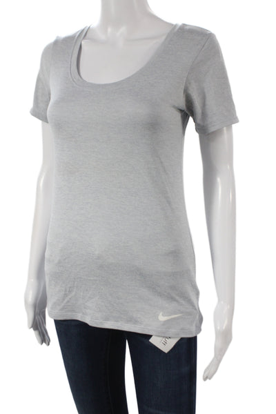 Nike Women Basic Gray Scoop Neck Short Sleeve T-Shirt 100% Polyester Size XS