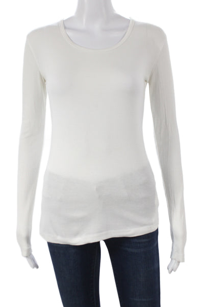 Splendid Women Basic Long Sleeve Scoop Neck White Supima Cotton T-Shirt Size XS
