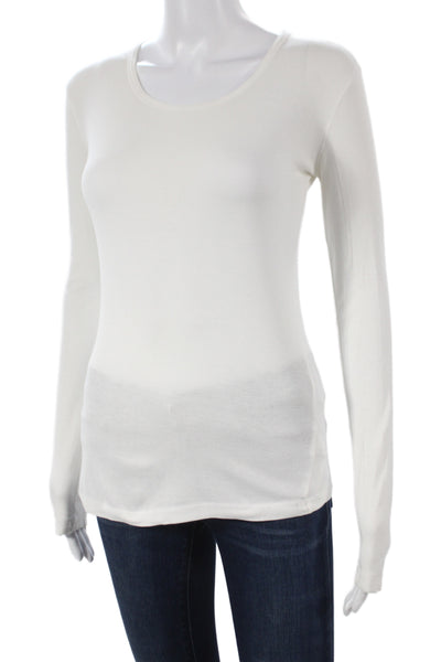 Splendid Women Basic Long Sleeve Scoop Neck White Supima Cotton T-Shirt Size XS