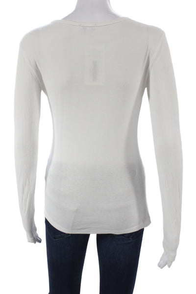 Splendid Women Basic Long Sleeve Scoop Neck White Supima Cotton T-Shirt Size XS