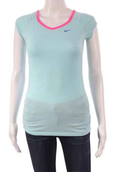 Nike Womens Jersey V-Neck Short Sleeve T-Shirt Blue 85% Polyester Size M