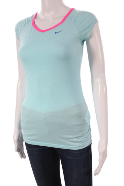 Nike Womens Jersey V-Neck Short Sleeve T-Shirt Blue 85% Polyester Size M
