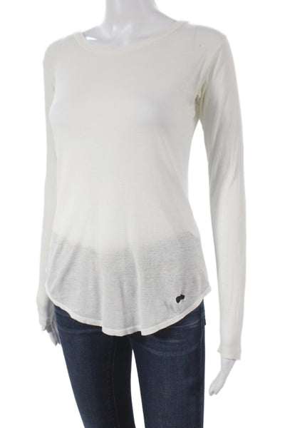 Vince Womens Basic White Pima Cotton Long Sleeve Round Neck T-Shirt Size XS