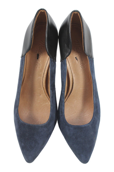 Madewell Womens Suede Leather Slip On Stiletto Heels Navy Blue Size 7.5