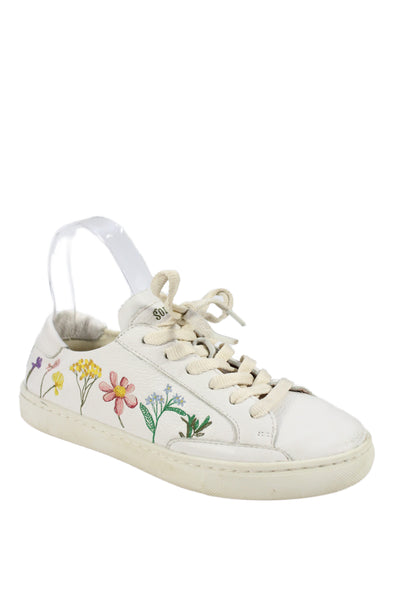 Soludos Womens Leather Floral Lace Up Sneakers White Multicolor Size 6.5