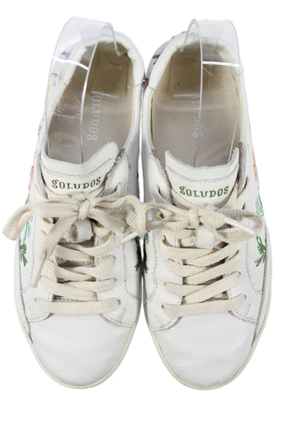 Soludos Womens Leather Floral Lace Up Sneakers White Multicolor Size 6.5