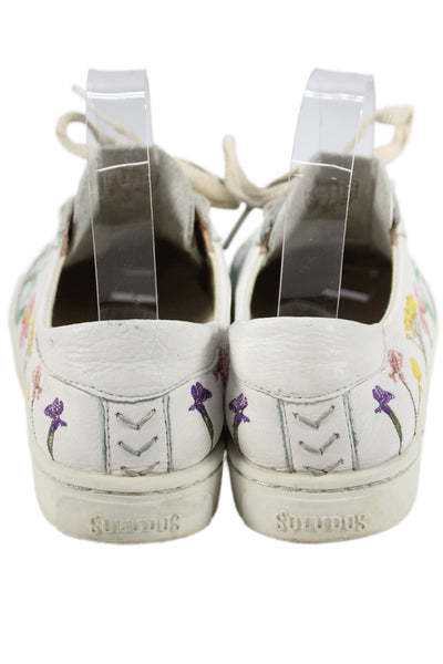 Soludos Womens Leather Floral Lace Up Sneakers White Multicolor Size 6.5