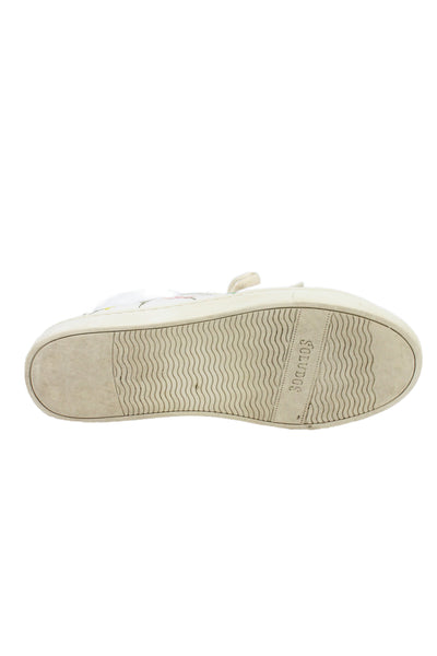 Soludos Womens Leather Floral Lace Up Sneakers White Multicolor Size 6.5