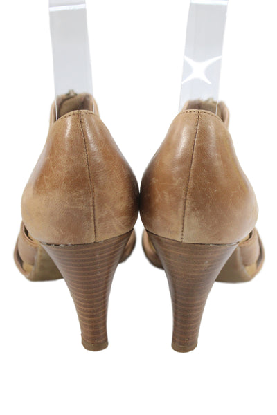 Adrienne Vittadini Womens Leather Zip Up Open Toe Heels Light Brown Size 7
