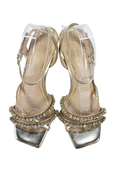 Antonio Melani Womens Leather Diamond Studded Ankle Strap Heels Gold Size 7.5