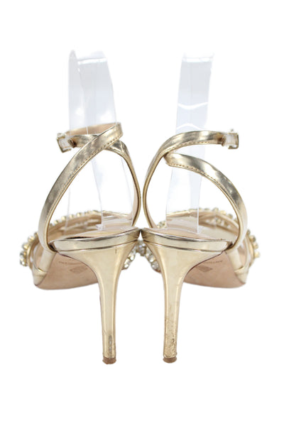 Antonio Melani Womens Leather Diamond Studded Ankle Strap Heels Gold Size 7.5