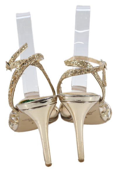 Jewel Badgley Mischka Womens Leather Glitter Strappy High Heels Gold Size 8