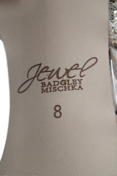 Jewel Badgley Mischka Womens Leather Glitter Strappy High Heels Gold Size 8