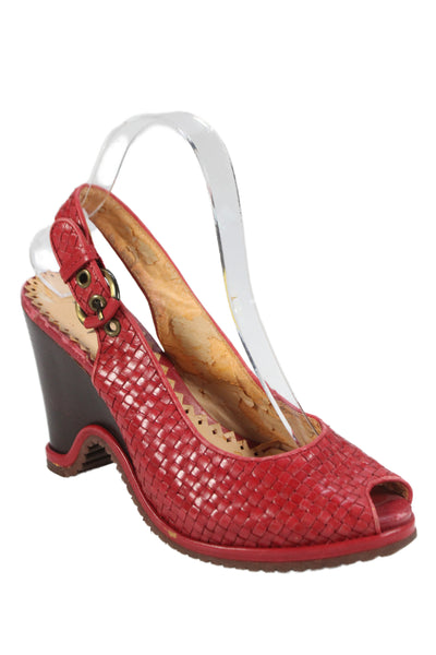 Vince Camuto Womens Leather Woven Buckle Ankle Strap Sandals Red Size 8