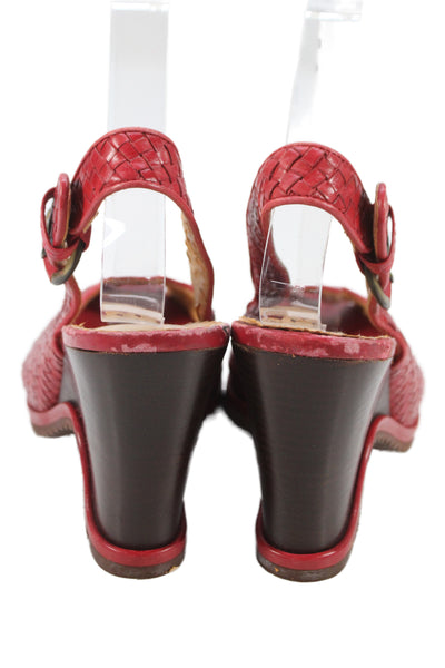 Vince Camuto Womens Leather Woven Buckle Ankle Strap Sandals Red Size 8