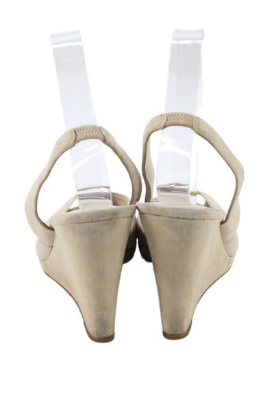KORS Michael Kors Womens Suede Open Toe Ankle Strap Wedge Heels Beige Size 7.5