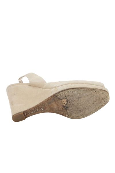 KORS Michael Kors Womens Suede Open Toe Ankle Strap Wedge Heels Beige Size 7.5