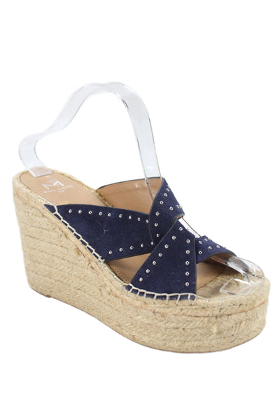 Marc Fisher Womens Suede Wooden Slip On Wedge Heels Blue Tan Size 7.5