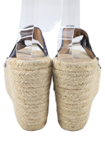 Marc Fisher Womens Suede Wooden Slip On Wedge Heels Blue Tan Size 7.5