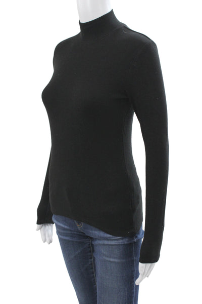 Christian Siriano Womens Black Mock Neck Long Sleeve Basic T-Shirt Size XS