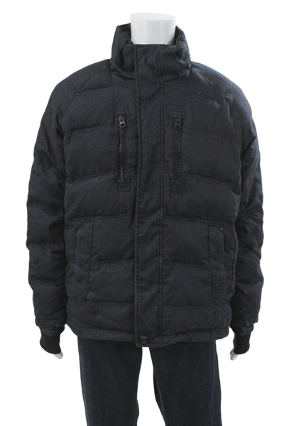 Hawke & Co Men Gray Herringbone Synthetic Puffer Jacket Button Closure Size M