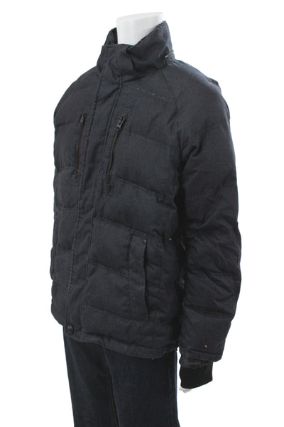 Hawke & Co Men Gray Herringbone Synthetic Puffer Jacket Button Closure Size M