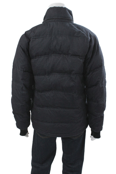 Hawke & Co Men Gray Herringbone Synthetic Puffer Jacket Button Closure Size M