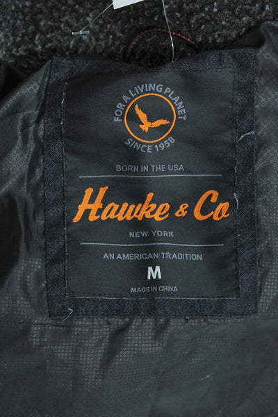 Hawke & Co Men Gray Herringbone Synthetic Puffer Jacket Button Closure Size M
