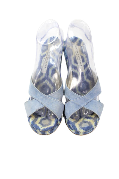 Stubbs & Wootton Womens Suede Thong Wedge Sandals Blue Size 9