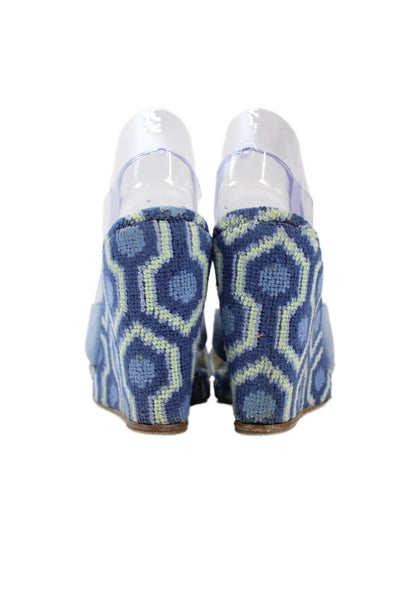 Stubbs & Wootton Womens Suede Thong Wedge Sandals Blue Size 9