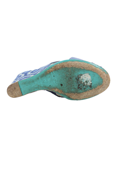Stubbs & Wootton Womens Suede Thong Wedge Sandals Blue Size 9