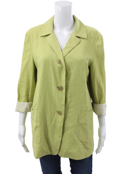 Jil Sander Womens Basic Jacket Green Cotton Button Long Sleeve Casual Size 40