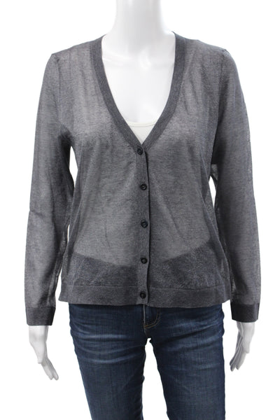 Peserico Women V-Neck Gray Cardigan Long Sleeve 70% Cotton Classic Fall Size 42