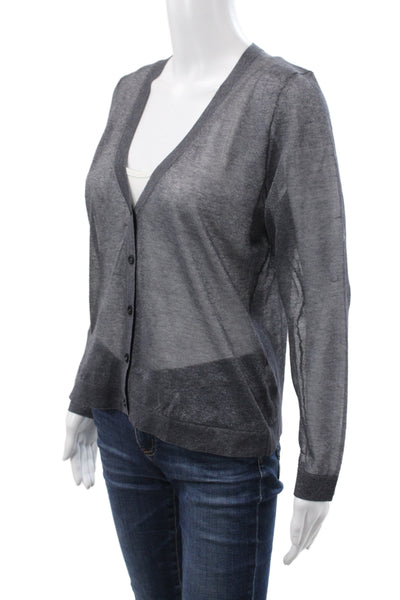 Peserico Women V-Neck Gray Cardigan Long Sleeve 70% Cotton Classic Fall Size 42